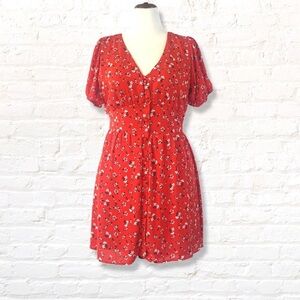 Sienna Sky Red Floral Chiffon Buttonfront Mini dress- Size Large